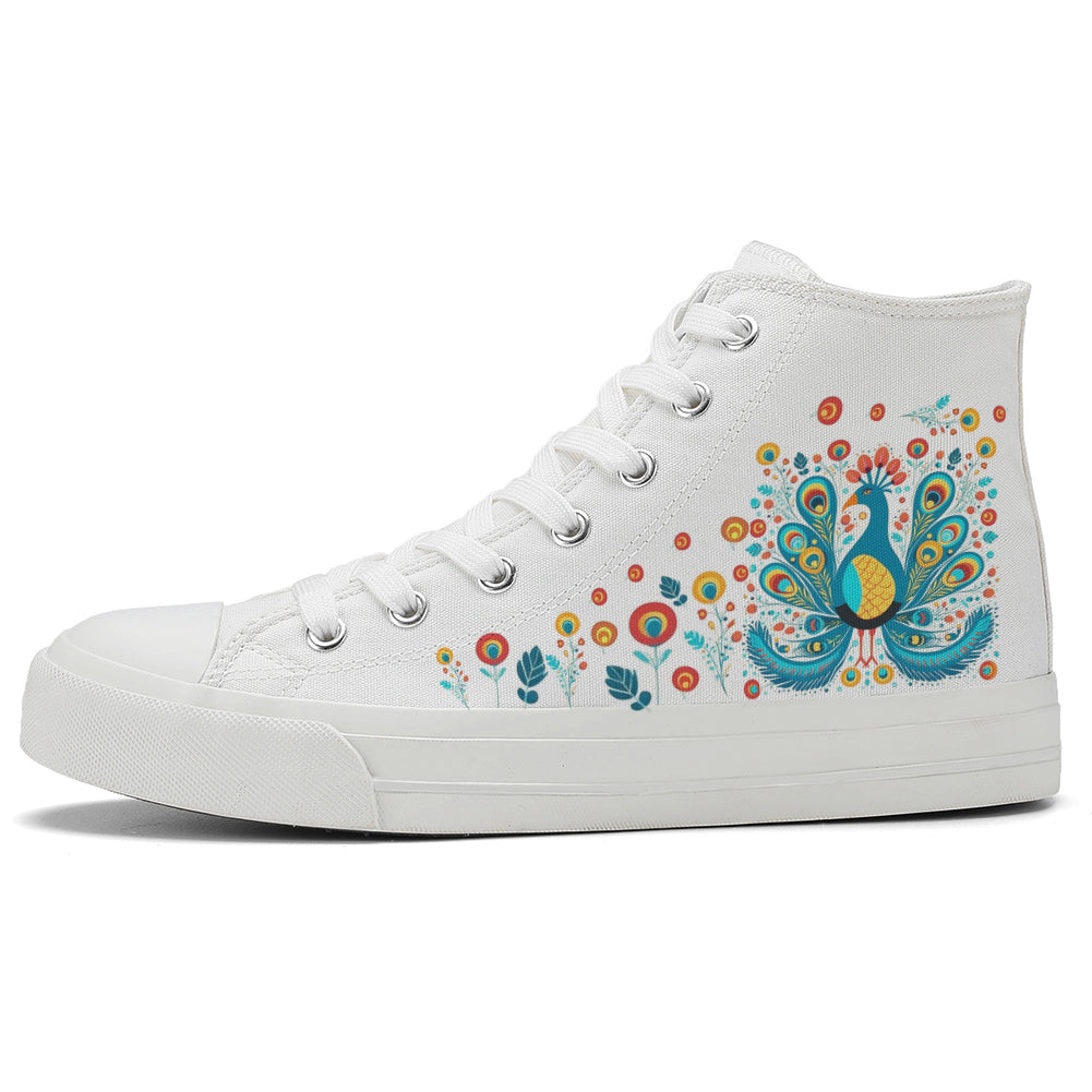 Floral Peacock High Top Canvas Shoes