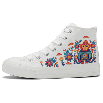 Floral Monkey High Top Canvas Shoes