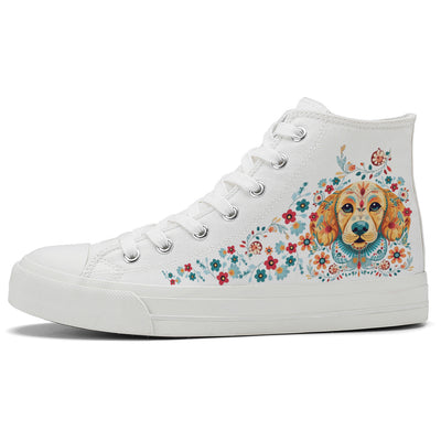 Floral Golden Retriever High Top Canvas Shoes