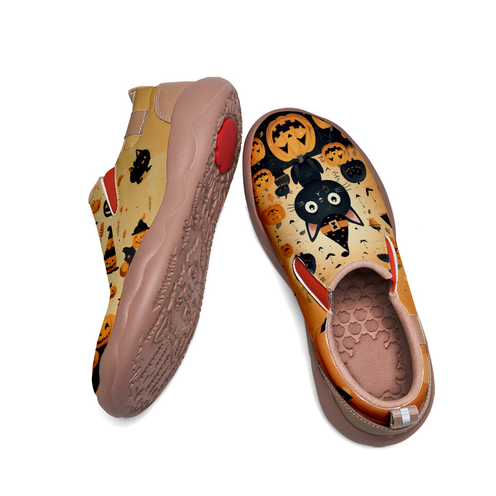 Halloween Cute Witch Black Cat Pumpkin Kids Slip On