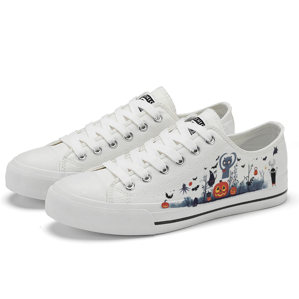 Halloween Pumpkin Kids Low Top Canvas Shoes