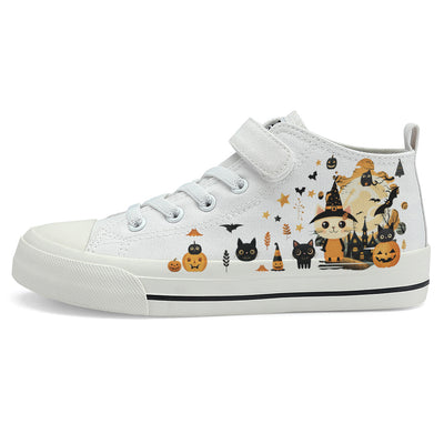 Halloween Castle Cat Kids High Top Canvas Shoes