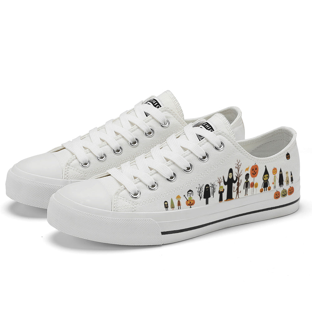 Halloween Ghost Pumpkin Kids Low Top Canvas Shoes