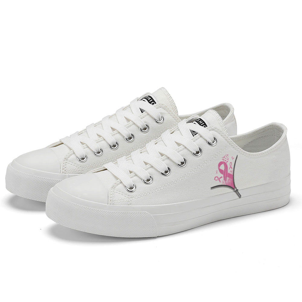 Zipper Breast Cancer Low Top Canvas Shoes