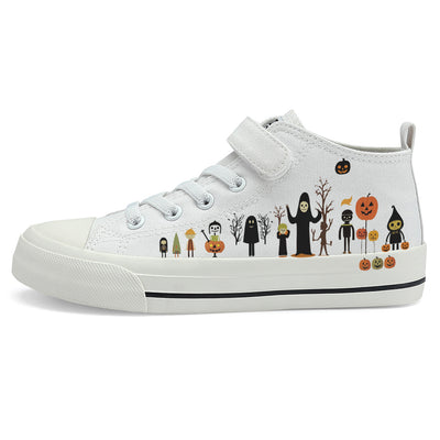 Halloween Ghost Pumpkin Kids High Top Canvas Shoes