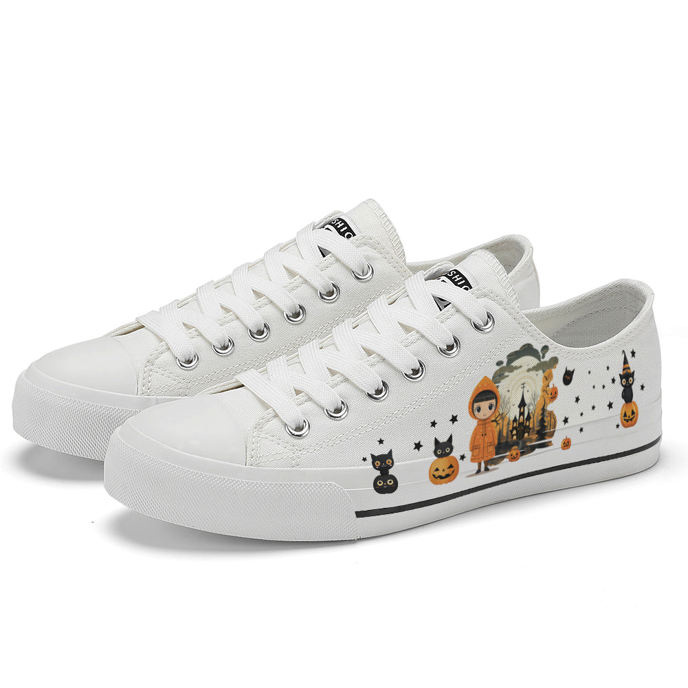 Halloween Castle Witch Kids Low Top Canvas Shoes