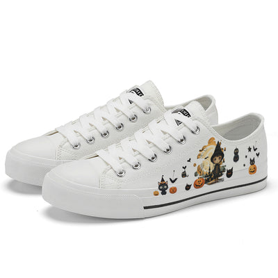 Halloween Castle Witch Kids Low Top Canvas Shoes