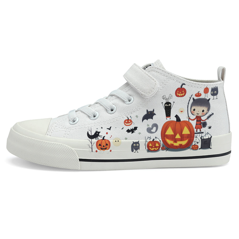 Halloween Pumpkin Kids High Top Canvas Shoes