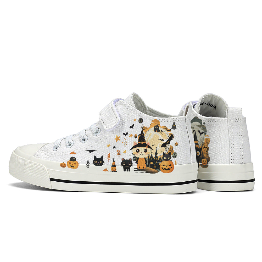 Halloween Castle Cat Kids High Top Canvas Shoes