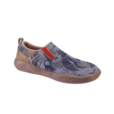 Purple Camouflage Fire Breathing Dinosaur Slip On