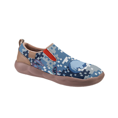 Blue Pixel Camouflage Dinosaur Slip On