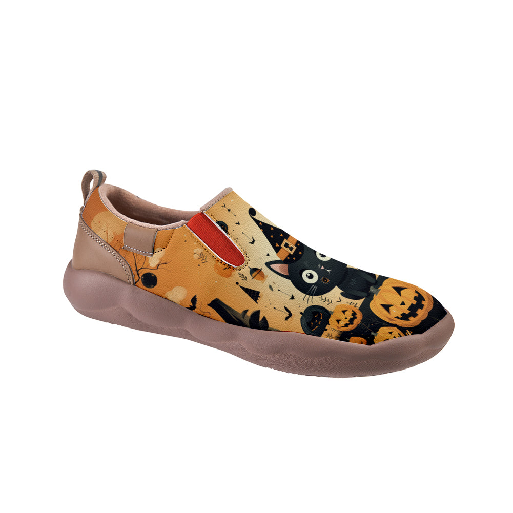 Halloween Cute Witch Black Cat Pumpkin Kids Slip On