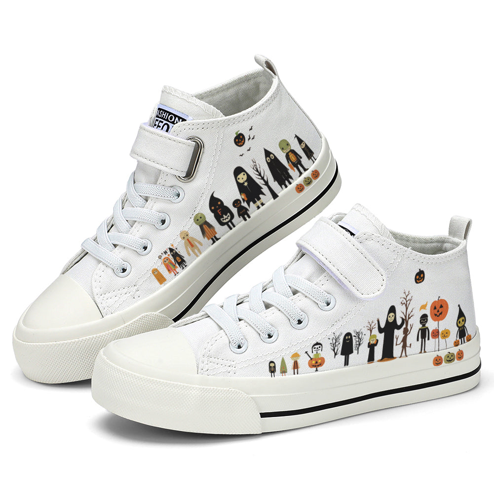 Halloween Ghost Pumpkin Kids High Top Canvas Shoes