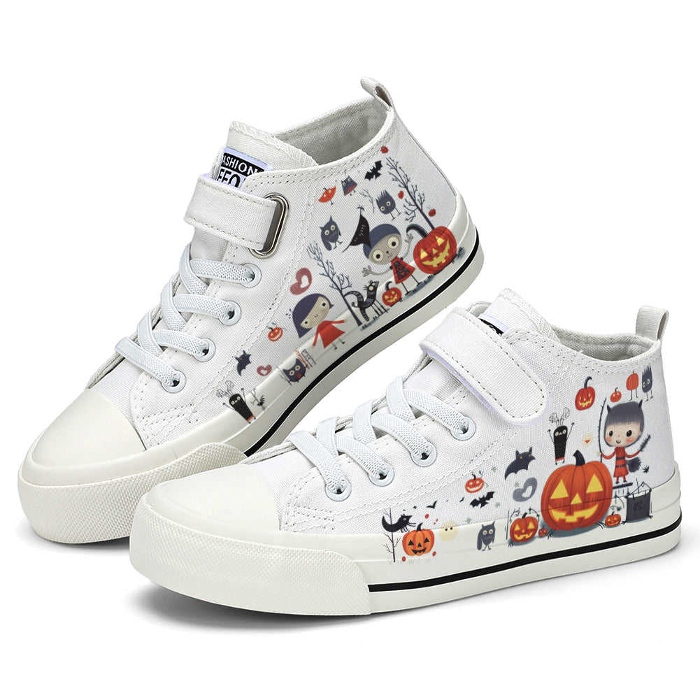 Halloween Pumpkin Kids High Top Canvas Shoes