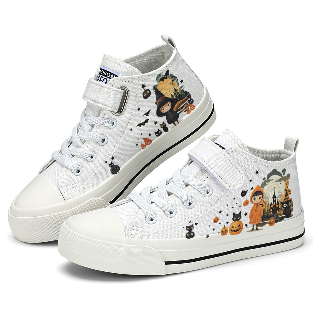 Halloween Castle Witch Kids High Top Canvas Shoes