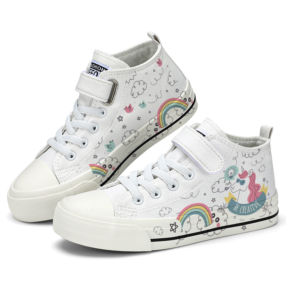 Rainbow Unicorn Kids High Top Canvas Shoes