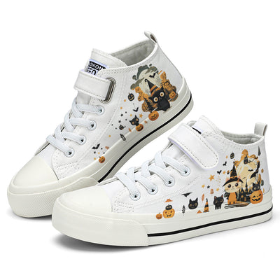 Halloween Castle Cat Kids High Top Canvas Shoes