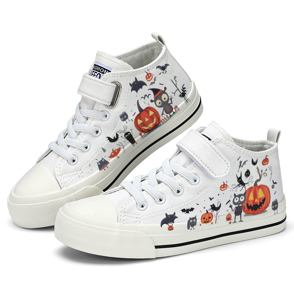 Halloween Pumpkin Kids High Top Canvas Shoes