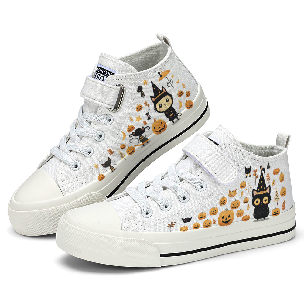 Halloween Pumpkin Kids High Top Canvas Shoes