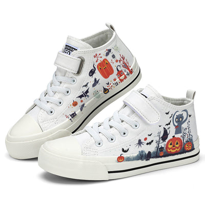 Halloween Pumpkin Kids High Top Canvas Shoes