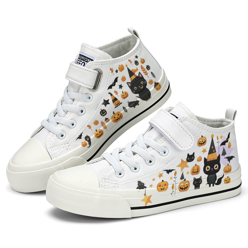 Halloween Pumpkin Kids High Top Canvas Shoes