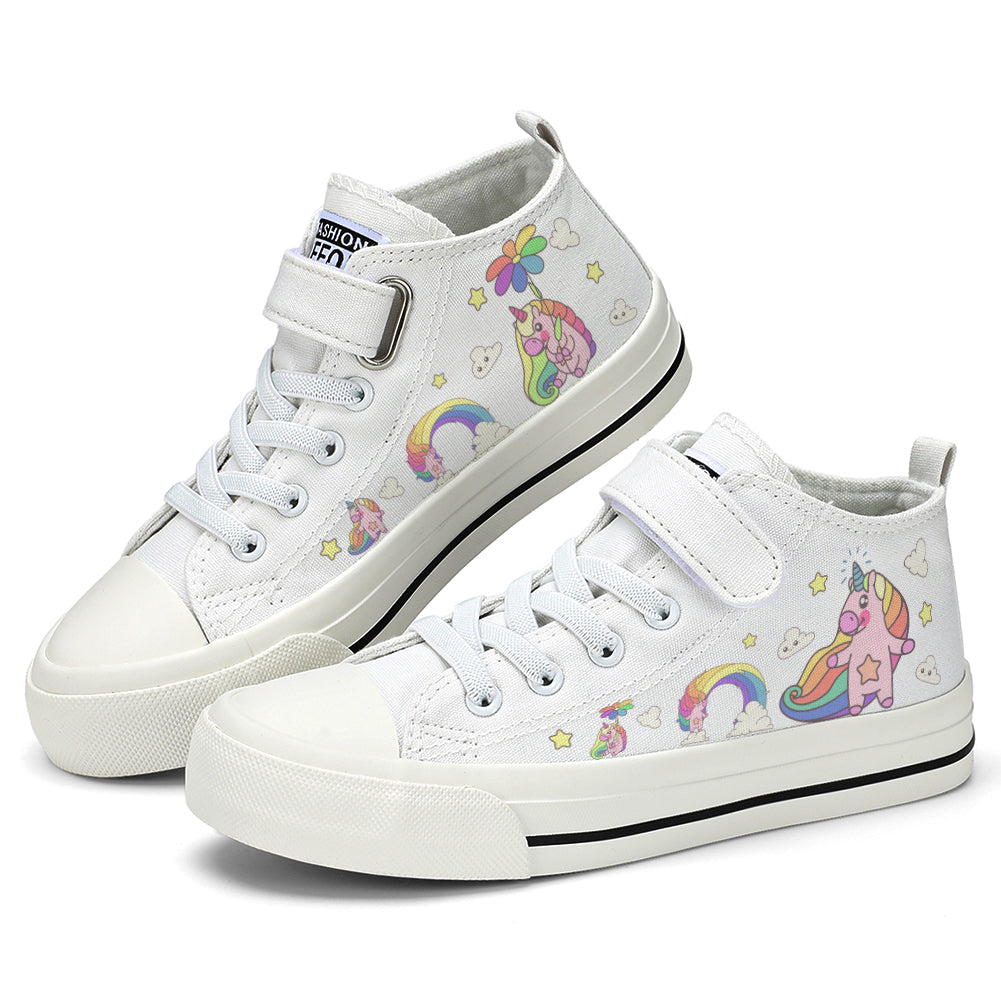 Rainbow Unicorn Kids High Top Canvas Shoes