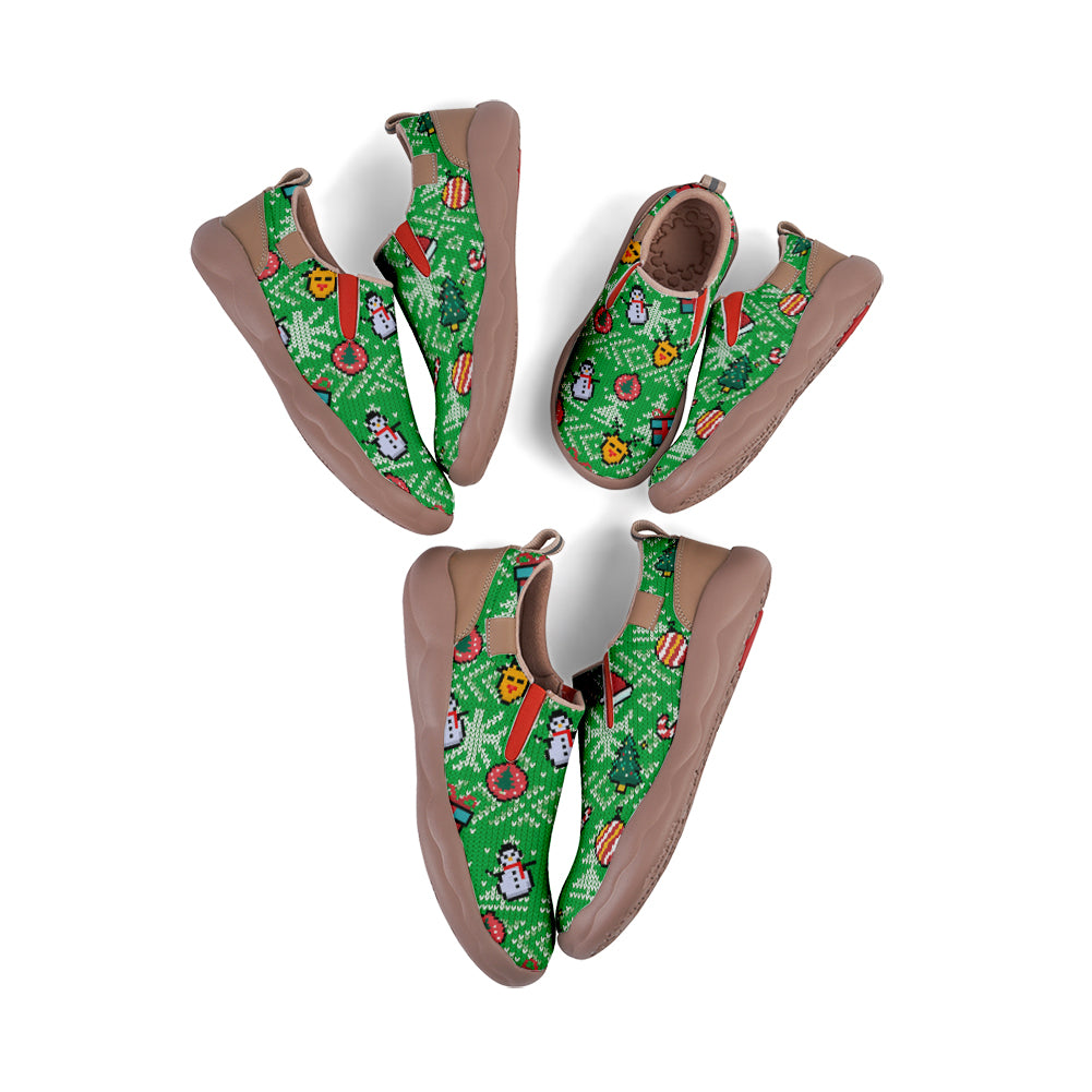 Pixel Christmas Snowman Kids Slip On