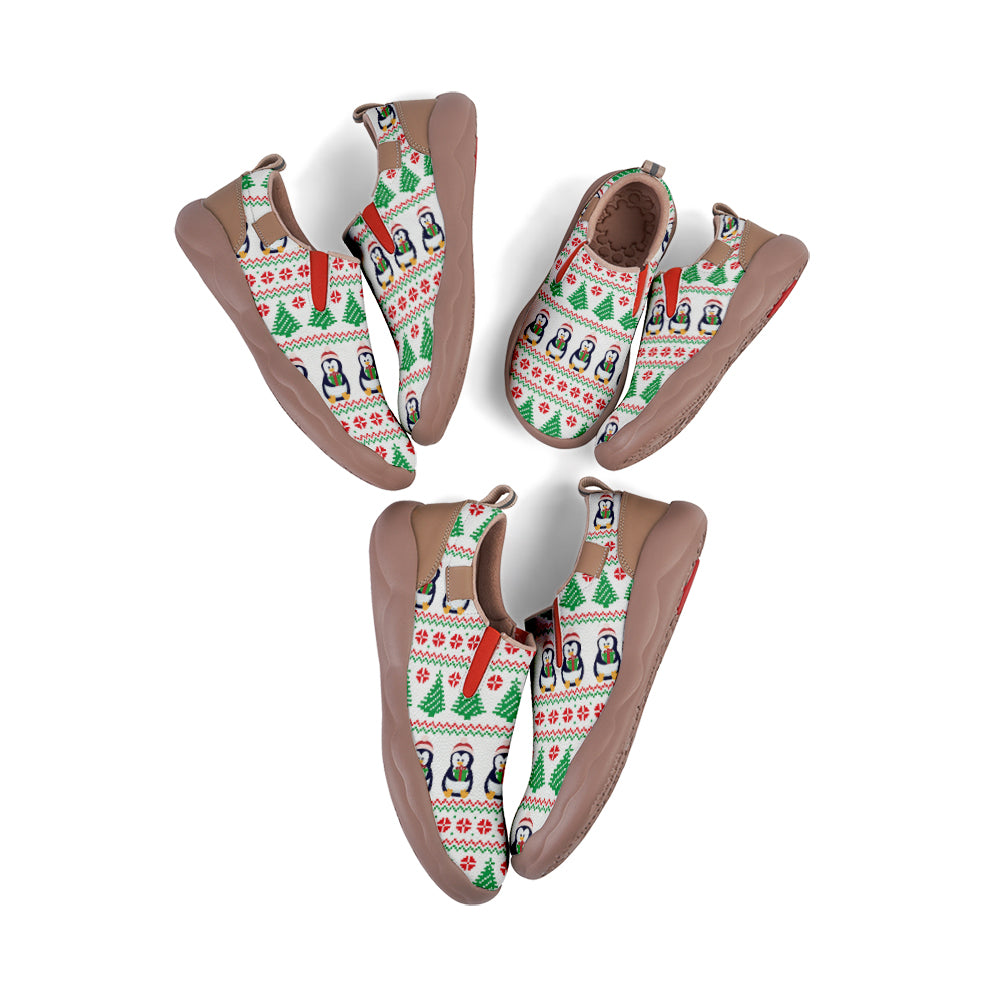 Pixel Christmas Penguin Kids Slip On