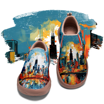 Watercolor Chicago City Slip On