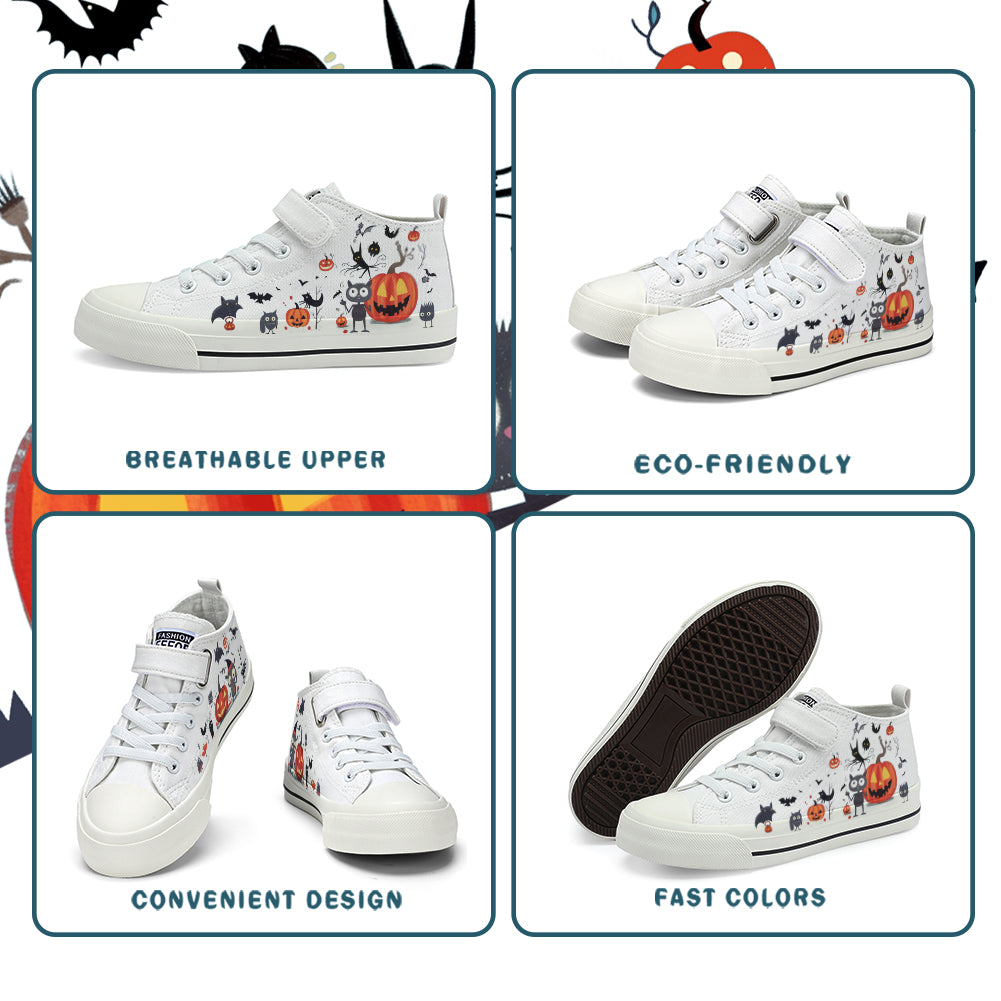 Halloween Pumpkin Kids High Top Canvas Shoes