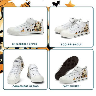 Halloween Castle Cat Kids High Top Canvas Shoes