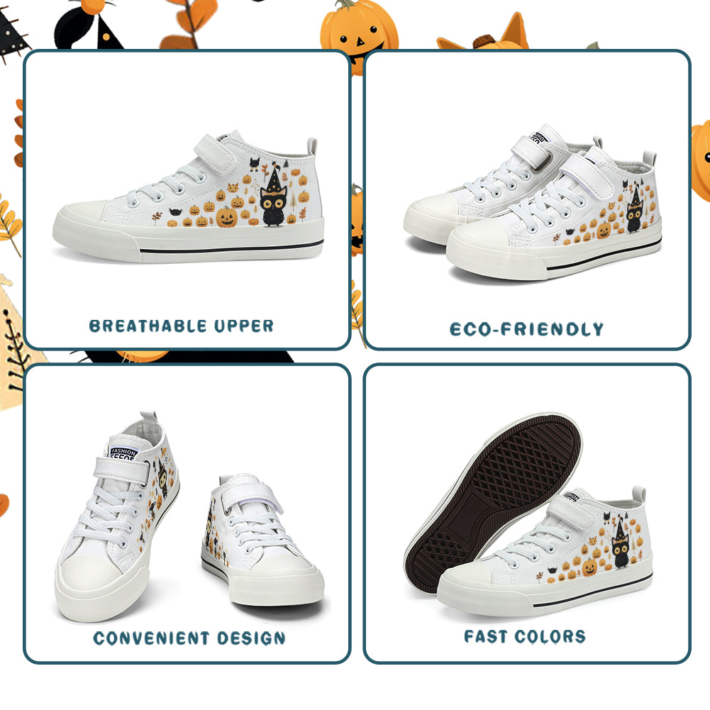 Halloween Pumpkin Kids High Top Canvas Shoes