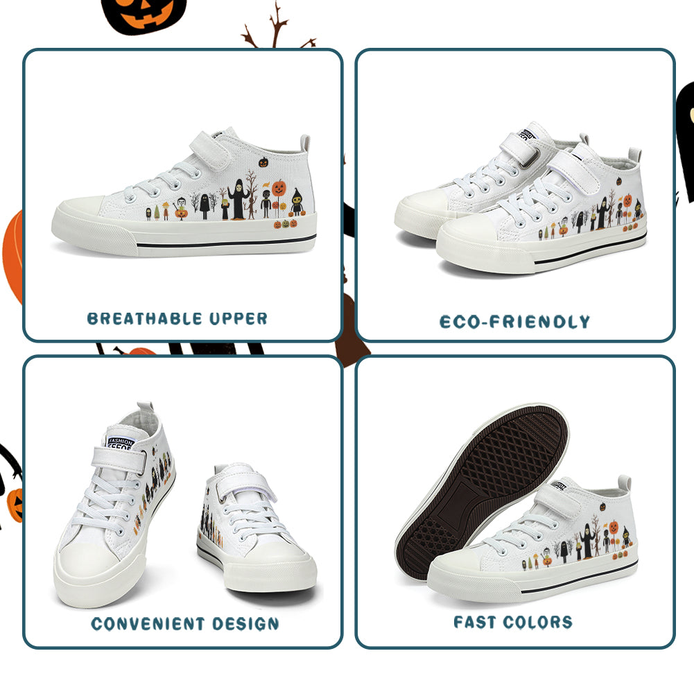 Halloween Ghost Pumpkin Kids High Top Canvas Shoes