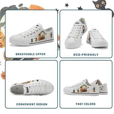 Halloween Castle Witch Kids Low Top Canvas Shoes