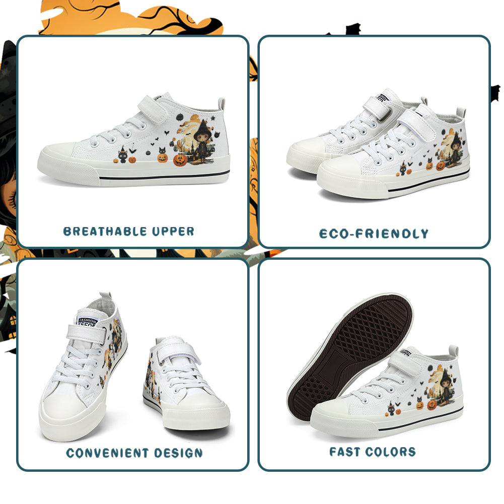 Halloween Castle Witch Kids High Top Canvas Shoes