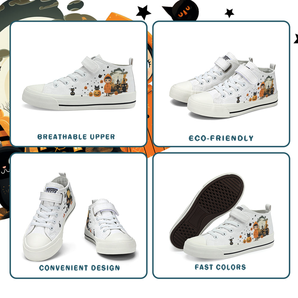 Halloween Castle Witch Kids High Top Canvas Shoes