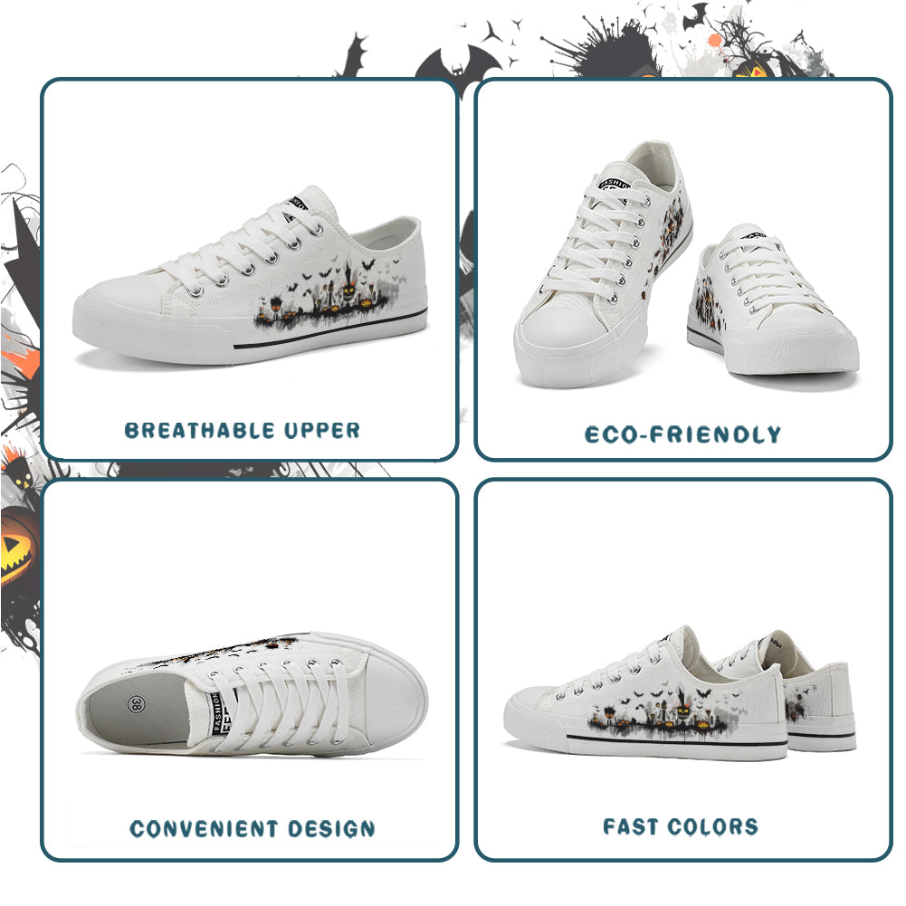 Halloween Basquiat Kids Low Top Canvas Shoes