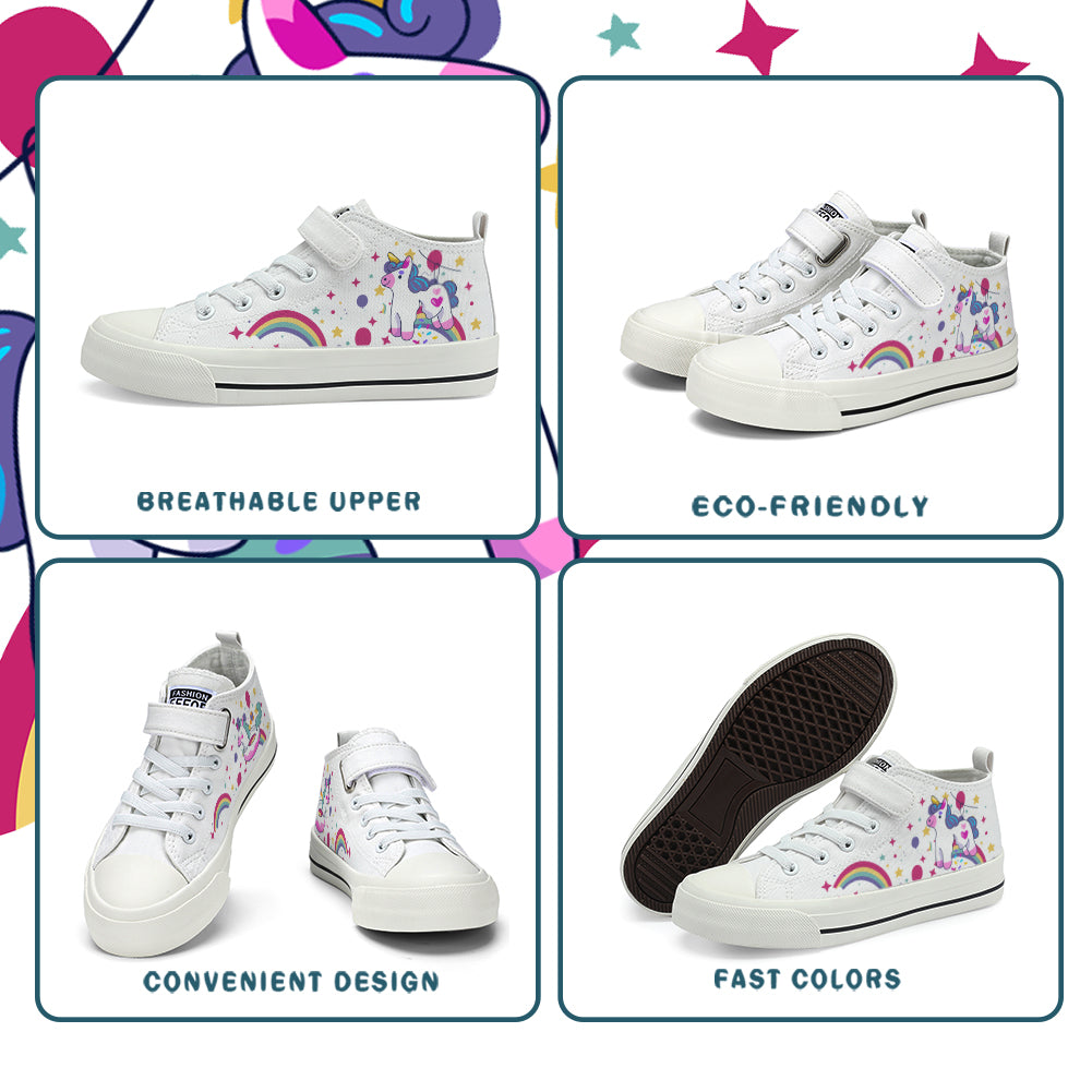 Rainbow Unicorn Kids High Top Canvas Shoes