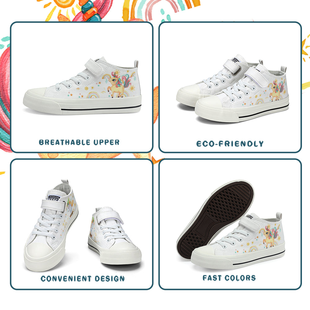 Rainbow Unicorn Kids High Top Canvas Shoes