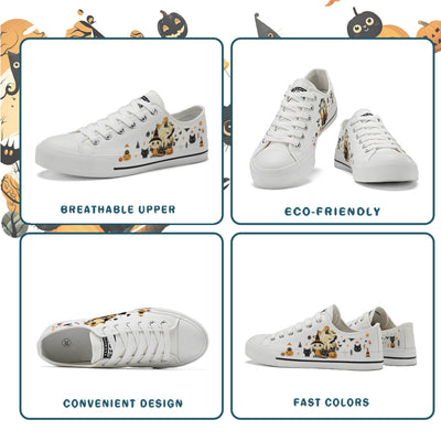 Halloween Castle Cat Kids Low Top Canvas Shoes