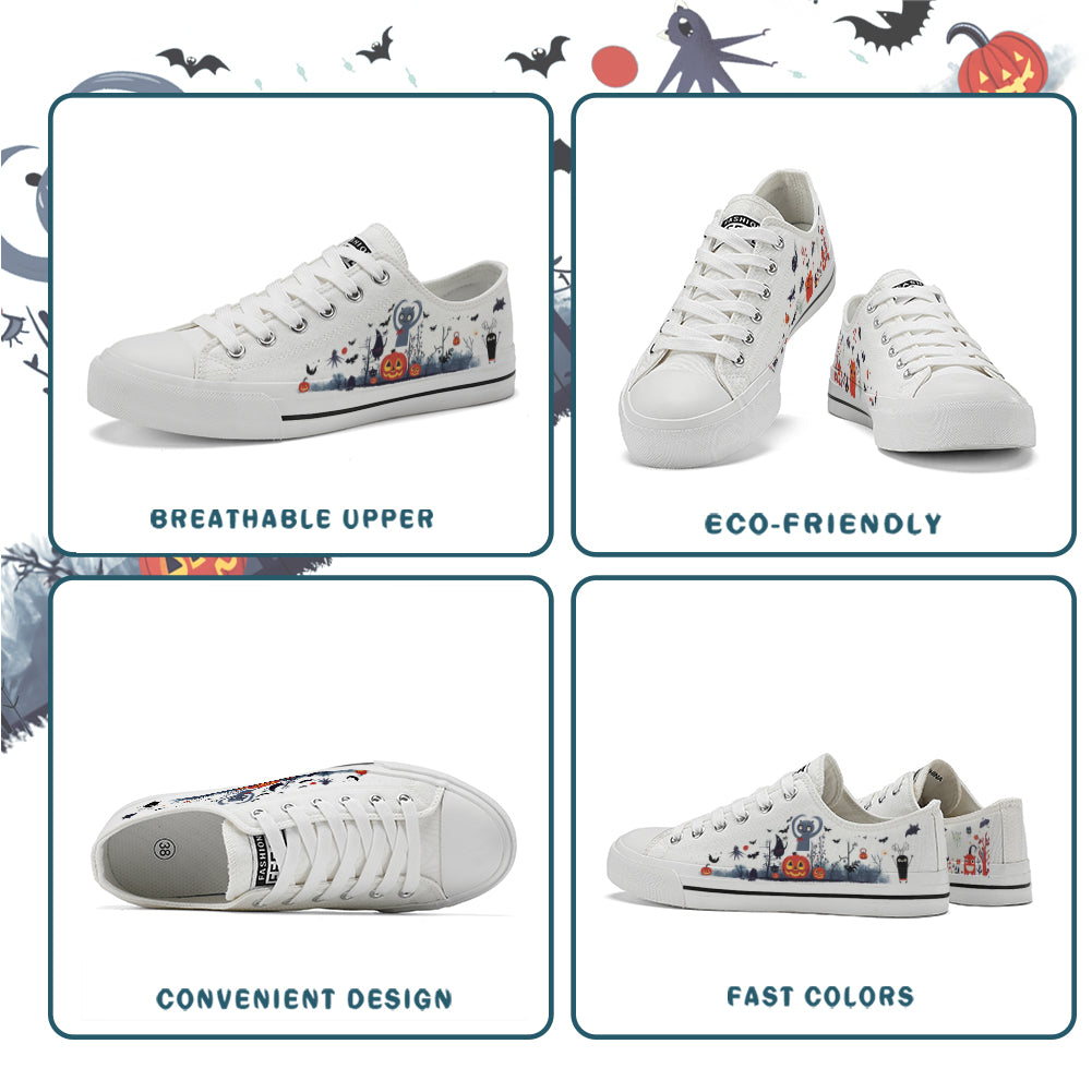 Halloween Pumpkin Kids Low Top Canvas Shoes