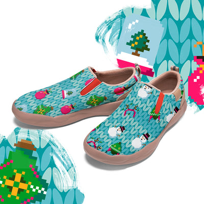 Pixel Christmas Snowman Kids Slip On