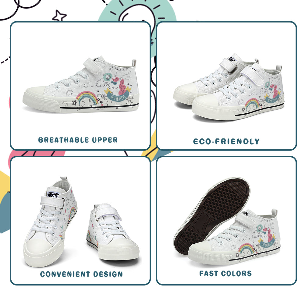 Rainbow Unicorn Kids High Top Canvas Shoes