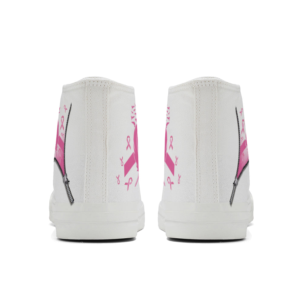 Zipper Breast Cancer High Top Canvas Shoes