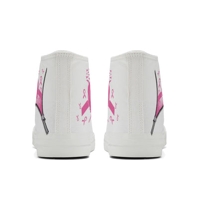 Zipper Breast Cancer High Top Canvas Shoes