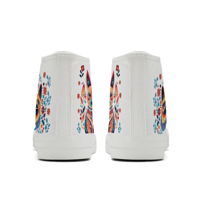 Floral German Shepherd High Top Canvas Shoes