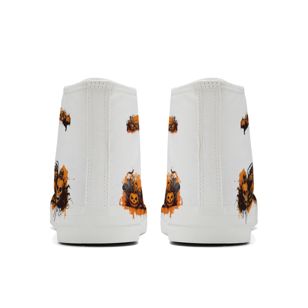 Halloween Pumpkin Skull High Top Canvas Shoes