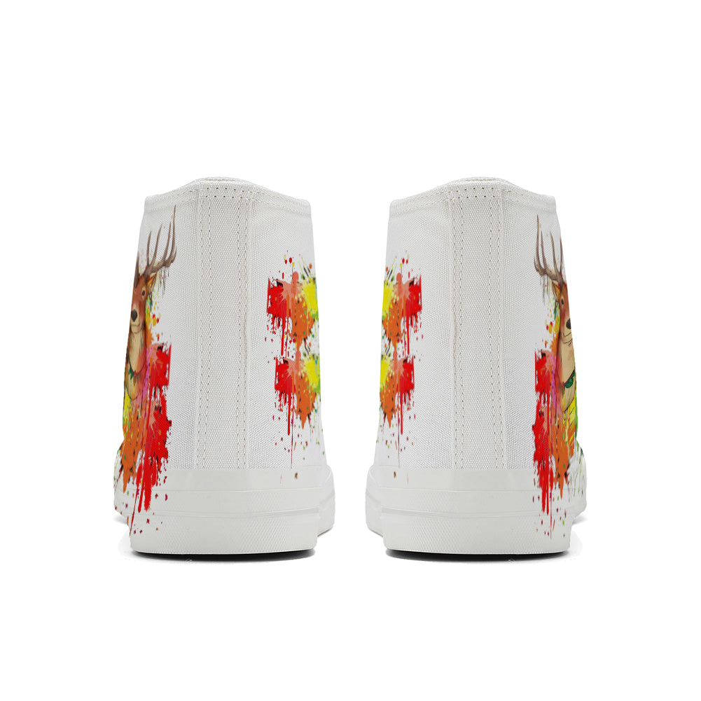 Colorful Splatter Deer High Top Canvas Shoes