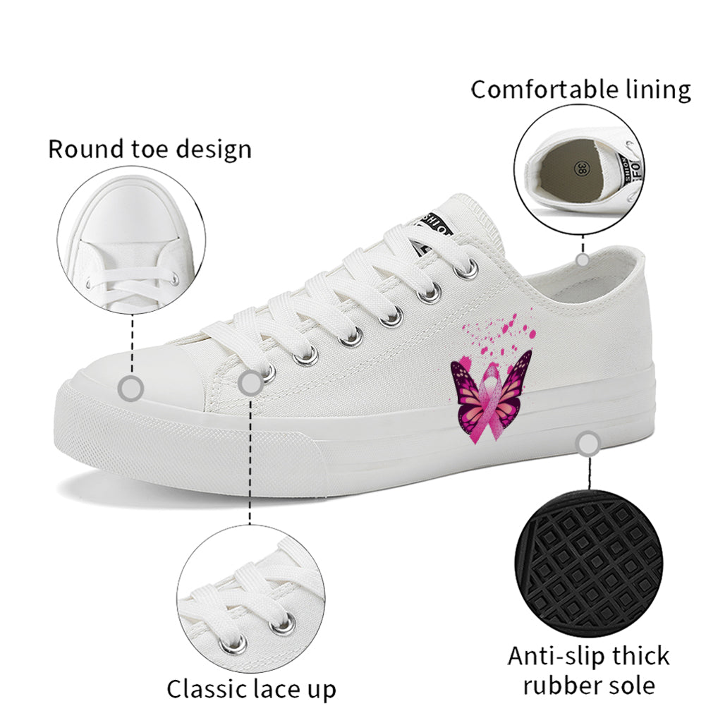 Butterfly Breast Cancer Low Top Canvas Shoes