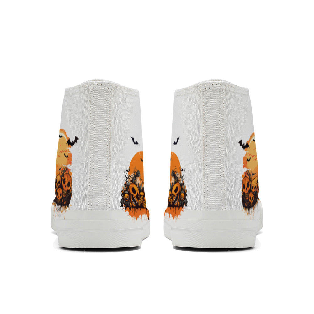 Halloween Pumpkin Skull High Top Canvas Shoes